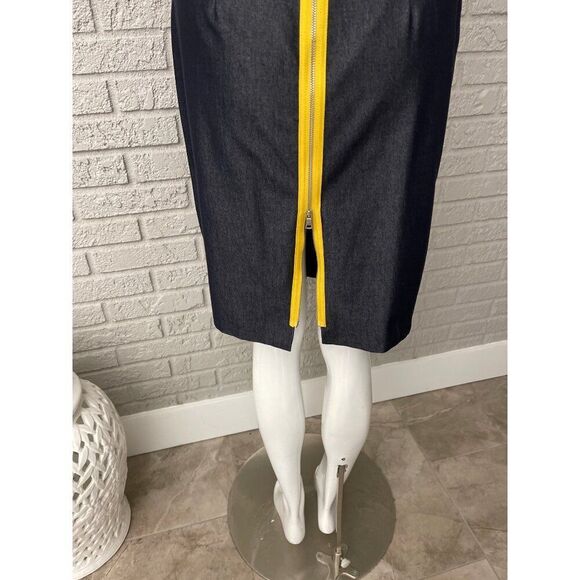 Maggy London Women Stretchy Ruched  Sheath Dress With Yellow Back Zipper Size 4 - Picture 9 of 12